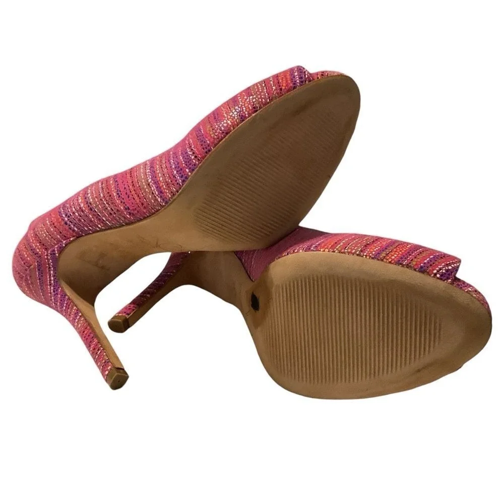 Joan Oloff PINK strips open toe pump size‎ 8.5